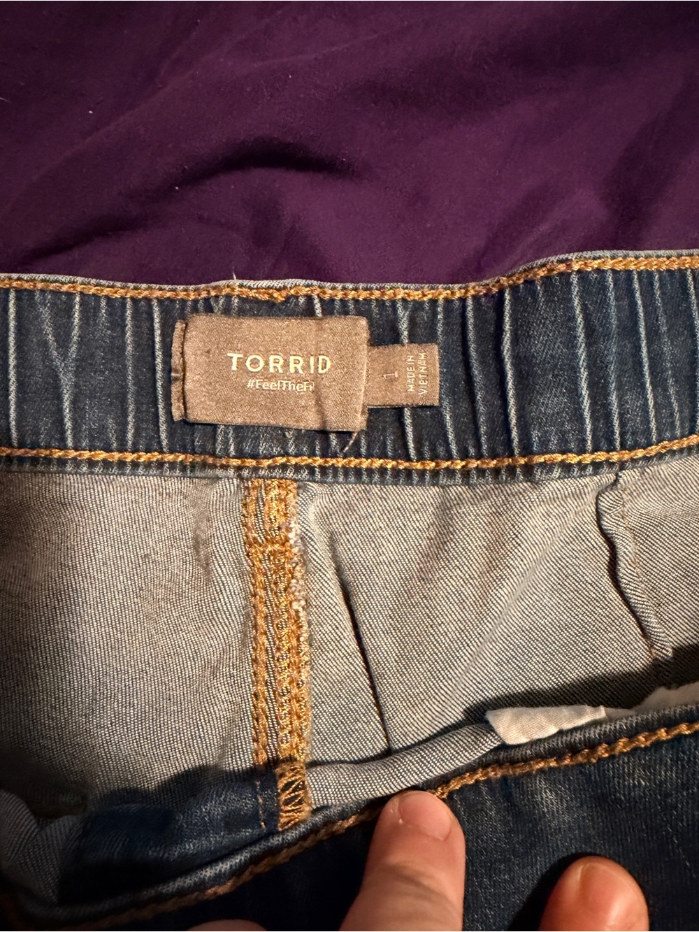 torrid Dark Blue Denim Shorts with Contrasting Gold Stitching - Picture 2 of 4